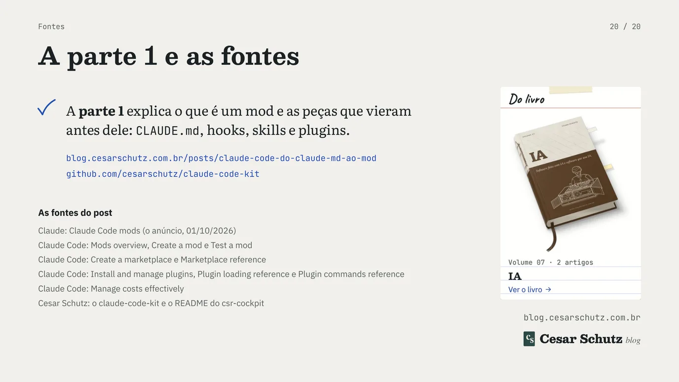 Slide 20 de 20: Um mod do Claude Code na prática, parte 2